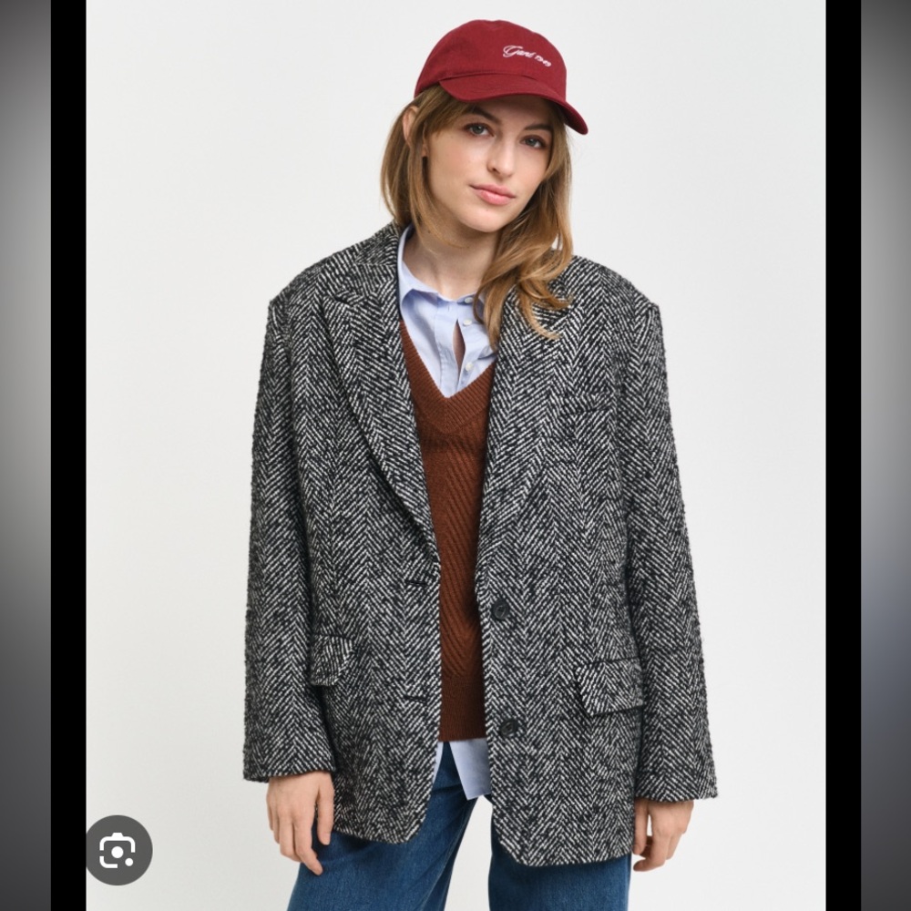 H&M Black & White Herringbone Blazer